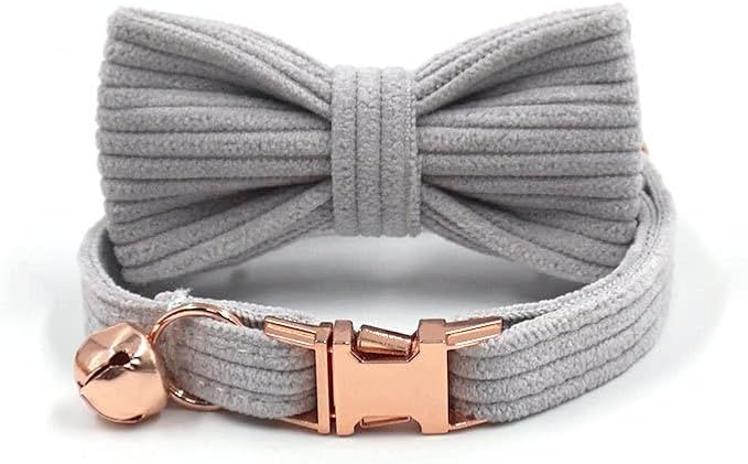 Cute Custom Cat Collar with Bells & Name Tag, Personalized Cat Collars for Girl & Boy Cats, Kitten Collar with Bell (Gray-Striped)