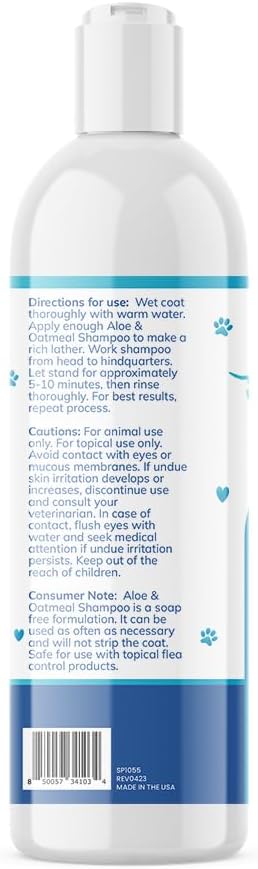 Replenish Aloe and Oatmeal Dog Shampoo - Hypoallergenic Pet Shampoo for Allergies & Sensitive Skin, Medicated Dog Shampoo for Itching Relief & Oatmeal Bath for Dogs Dry Flaky Skin Treatment – 12 Oz