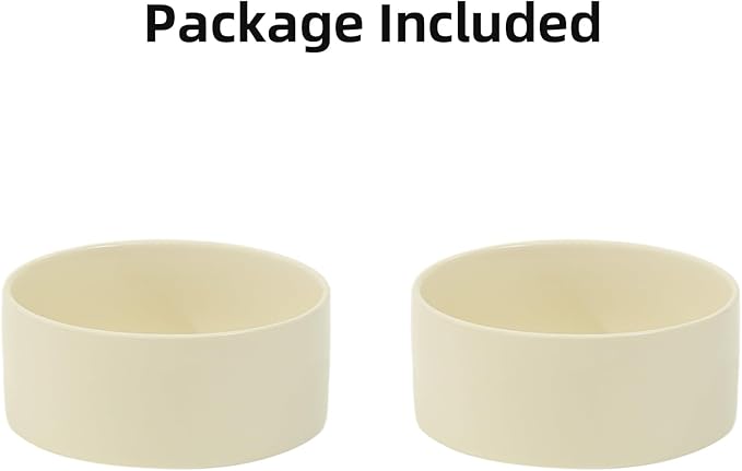 Ceramic 6.1inch Dog Bowls for Small and Medium Breed Dog Dish Pet Food and Water Bowl (Set of 2 Bowls - Beige, 28oz)
