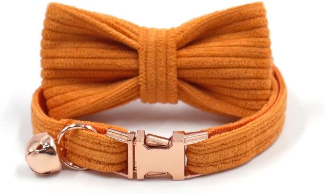Cute Custom Cat Collar with Bells & Name Tag, Personalized Cat Collars for Girl & Boy Cats, Kitten Collar with Bell (Honey Orange-Striped)