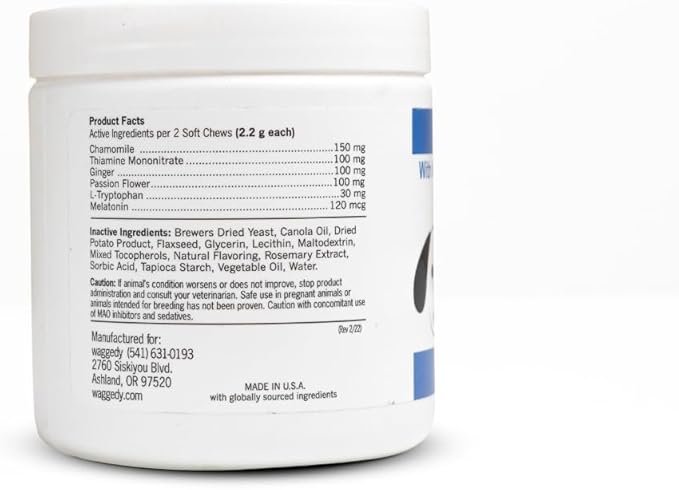 waggedy Calm with Melatonin - Calming Chews for Dogs to Manage Stress & Anxiety Relief — Pet Calming Treats for Travel, Fireworks & Separation — Dog Supplements & Vitamins (60 Chews)