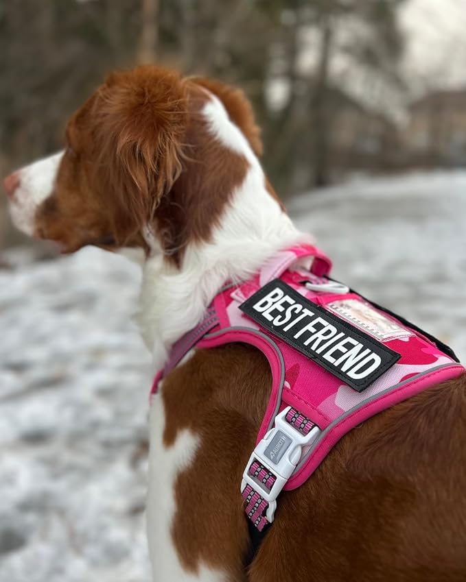 Auroth Tactical Dog Harness for Small Medium Large Dogs No Pull Adjustable Pet Harness Reflective K9 Working Training Easy Control Pet Vest Military Service Dog Harnesses Small, Pink Camo