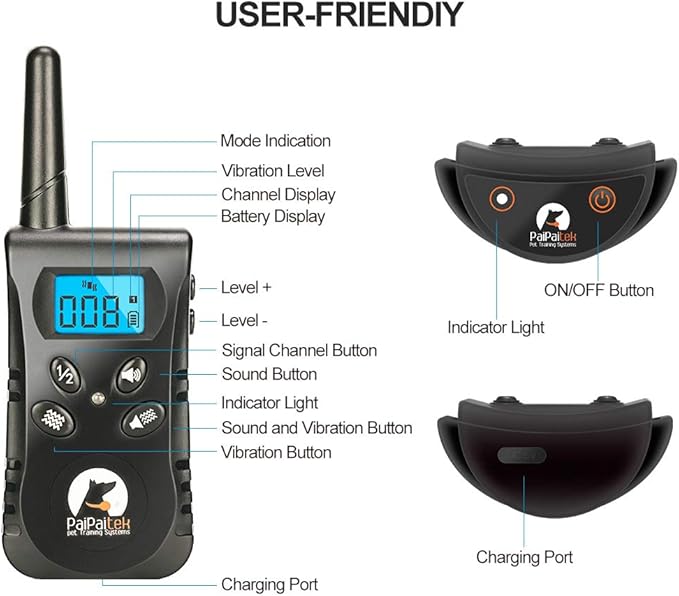 Paipaitek Vibrating Dog Collar, No Shock Dog Training Collar 2 Dogs, Deaf Dog Collars w/2 Receivers, Rechargeable & Waterproof, Up to 1600Ft Remote Range