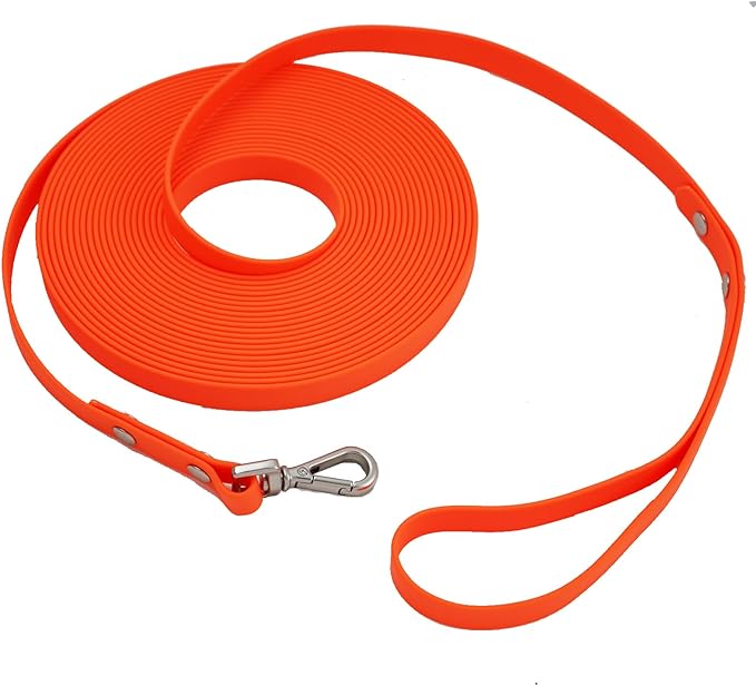 Waterproof Long Dog Training Leash 50ft Outdoor PVC Dog Leashes Great for Large Medium Small Dog Training Lead,Beach,Yard,Play,Camping(Orange