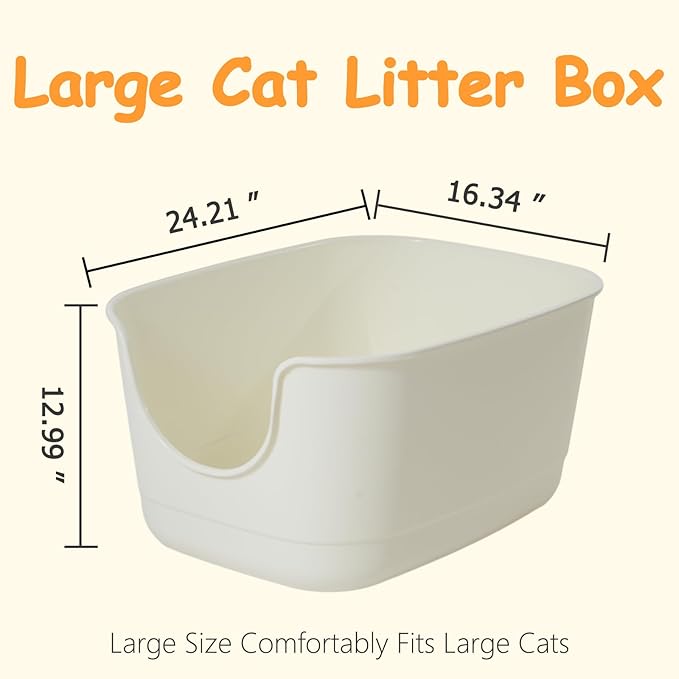 SpaceTime Extra Large Litter Box with High Sides,24.2" Lx16.3 Wx12.9 H XL Multi Cat Litter Pan for Kitty,Cat Boxes for Indoor Cats,Jumbo Litter Boxes for Big Cats,Anti-Splashing,Easy to Clean (Grey)
