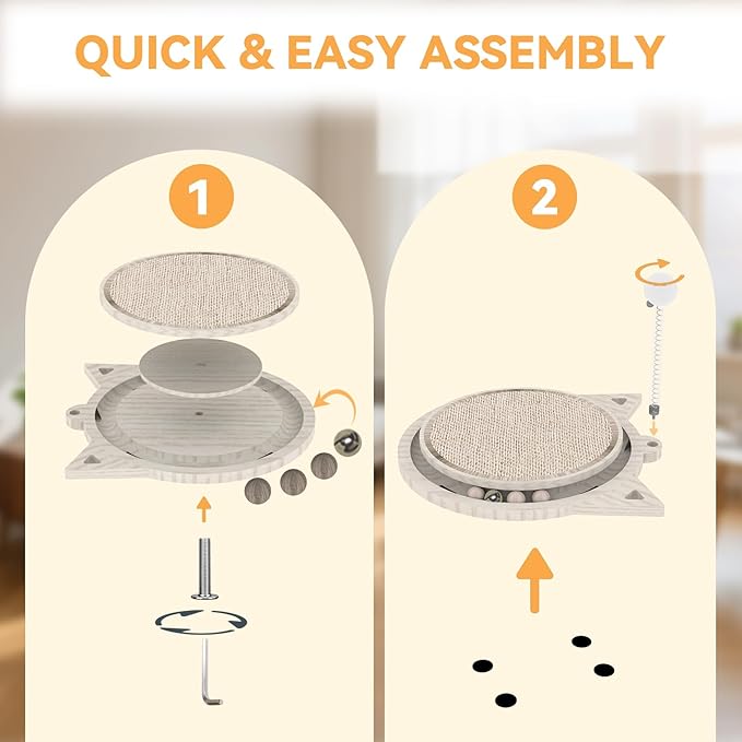 Cat Scratcher Board with Natural Sisal, Interactive Cat Track Toy with Spring Ball – Durable Kitten Scratching Pad for Indoor Cats, Kitty Wooden Cat Toy Stress Relief & Fun Exercise