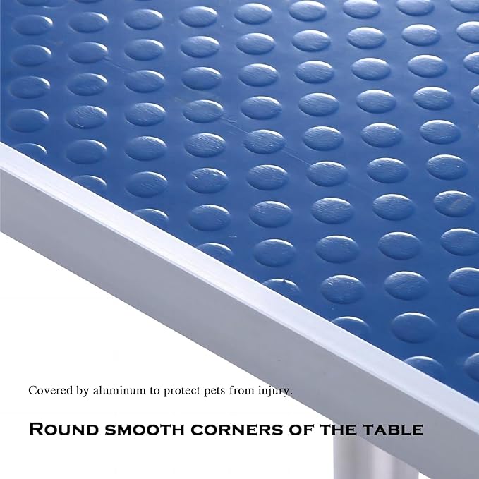 SoarFlash Pet Dog Grooming Table Foldable,Heavy Duty Foldable Pet Grooming Table with Arm & Noose & Mesh Tray, Maximum Capacity Up to 330lbs, 42inch, Blue
