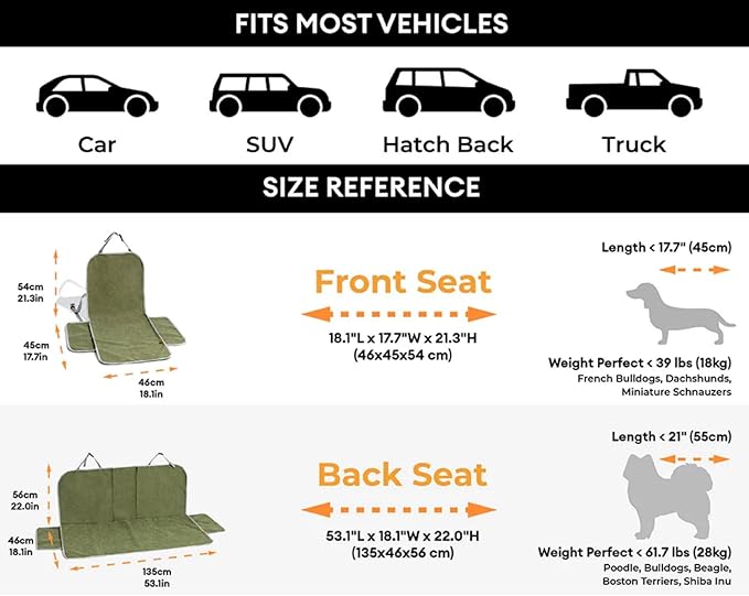 FUNNYFUZZY Chenille Dog Car Seat Cover for Pets, Waterproof Car Seat Protector with Nonslip Bottom, Scratchproof Soft Dog Seat Cover for Car, Truck and SUV, Front Seat(Green, 17.7''W x 18.1''L×21.3"H)