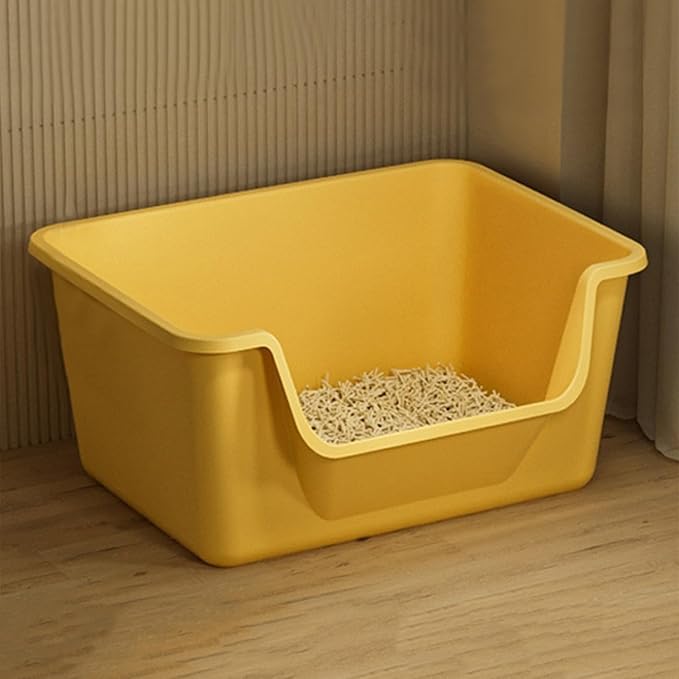 Large Cat Litter Box with High Sides,Cat Boxes for Indoor Cats,Cat Litter Pan for Kitty,Litter Box with Low Entry,Easy to Clean,Anti-Splashing(Yellow)