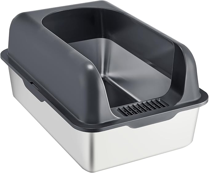 VEVOR Stainless Steel Cat Litter Box with Lid, XL Extra Large Enclosed Cat Box for Big Cats, High Sides Metal Litter Box, Anti Leakage,Odor-Free & Easy Cleaning,Include Scoop & Foot Board