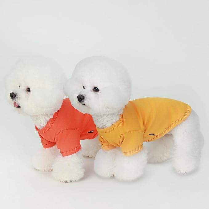 Koneseve Dog Shirts Breathable Cotton Dog Clothes Stretchy T-Shirt for Small Medium Large Dogs Cat Shirt Soft Puppy Outfit Kitten Apparel Pet Pullover Tee Blank Sweatshirt 2-Pack Yellow & Orange S