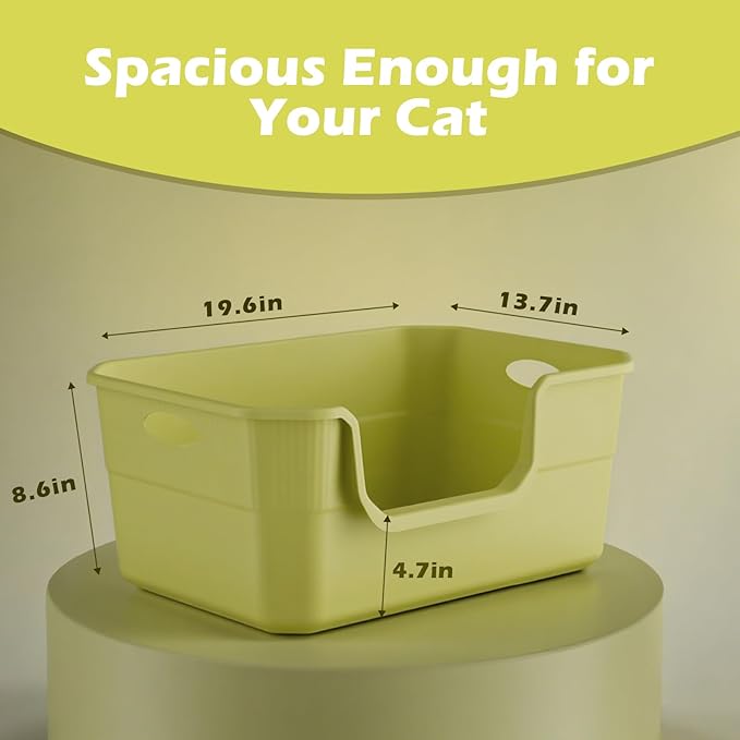 Large Cat Litter Box with High Sides,Low Entry Cat Litter Pan Tray Kitty Litter Box for Indoor Big & Senior Cats,Anti-Splashing Waterproof Cat Toilet,Tool-Free Assembly,Easy to Clean (Grey)