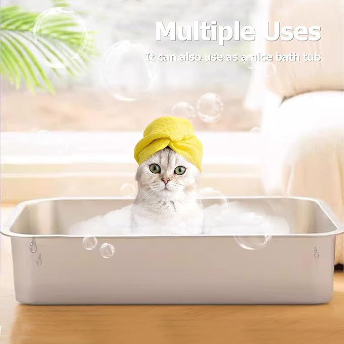 Stainless Steel Cat Litter Box, Large Metal Litterbox, 2-Pack XL Stainless Steel Litter Tray Pan for Big Cats, 23.6" Lx15.7 W x5.9 H, No Odour Absorption, Easy to Clean, Rustproof, Leakproof