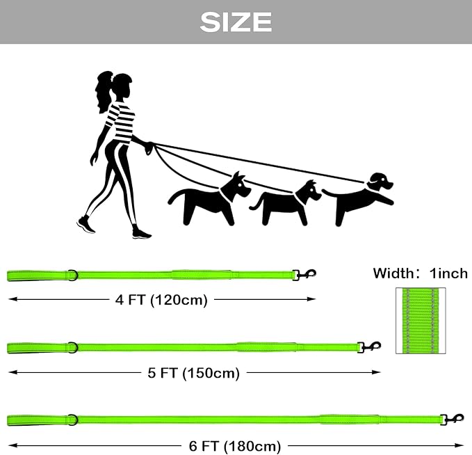 Joytale Dog Leash Heavy Duty for Large Dogs That Pull, Double Handle for Traffic Control, Double-Sided Reflective Leashes for Large Medium Dogs Night Safety, 6FT, Green