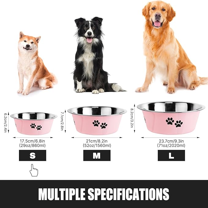 Stainless Steel Dog Bowls, Nonslip Rubber Bottom No Spill Proof Skid Metal Insulated Dog Bowls for Large Medium Small Breed Dogs (Pink, 3.6 Cups/29 OZ)