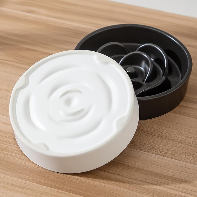 6'' Ceramic Slow Feeder Dog Bowls - Petal Shape Modern Dog Food Dish for Cats and Small Breed Dogs, Puzzle Maze Bowl to Slow Down Eating, Anti-Gulping, Dishwasher & Microwave Safe, White