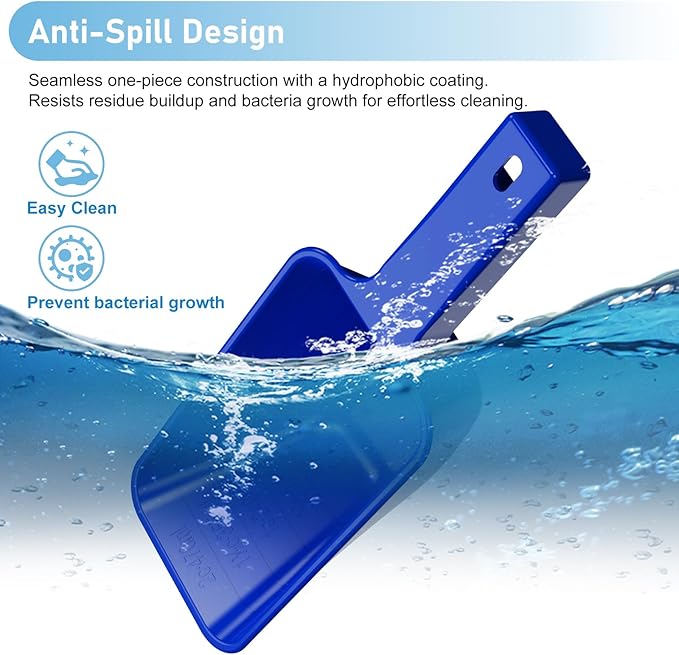 Food Scoop 2 PACK,2 Cup Capacity Dog Food Scoop With Measuring Lines For Dog, Puppy and Cat Coffee Bean Scoop, Flour Scoop (Large Blue)