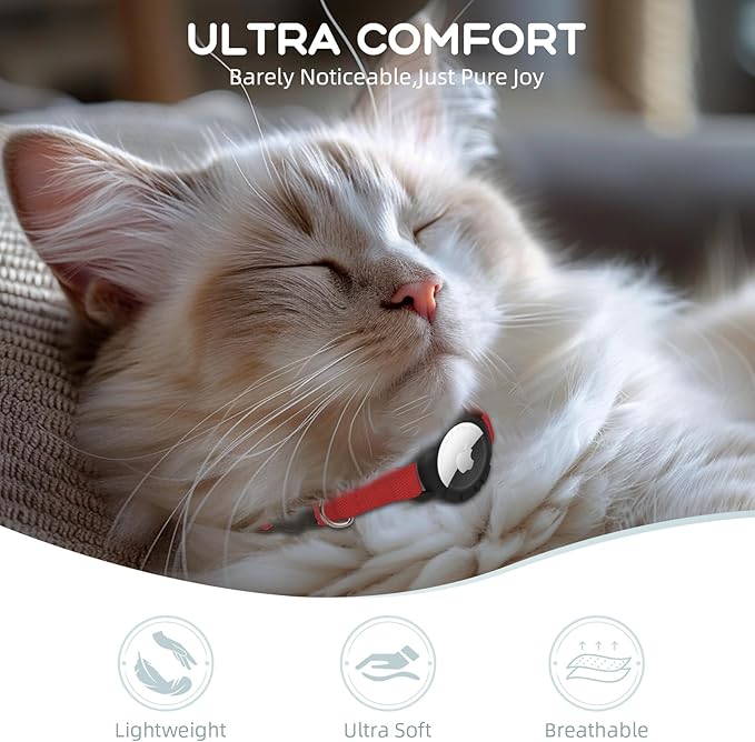 AirTag Cat Collars, Stretchy Collar with Apple AirTag Holder and Bell, Breakaway Ultra Design Elastic GPS Tracking Collars for Cats and Puppies, (7.5-12.5 Inch), Red