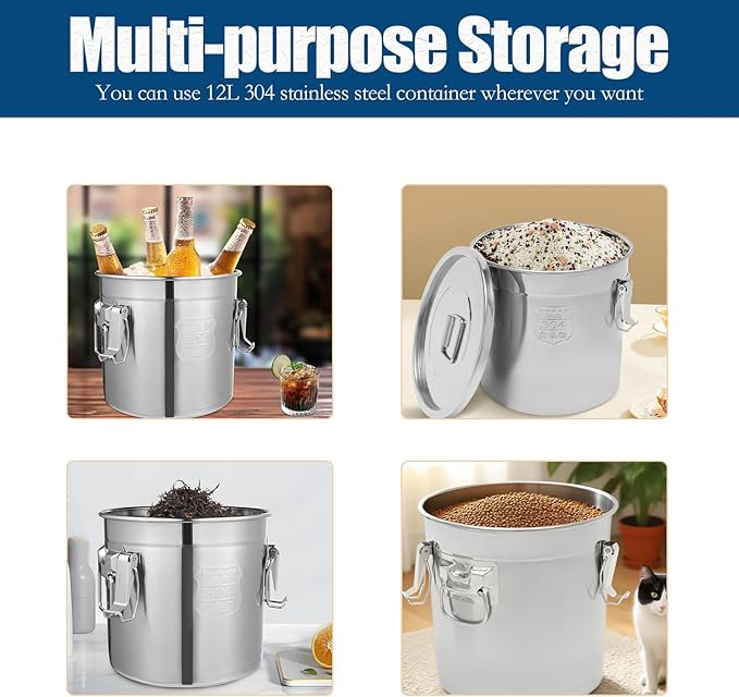 Stainless Steel Dog Food Storage Containers with Airtight Lid and Sturdy Locking Clamp, Fits up to 15Lbs, Large Metal Dog Food Storage Containers for Dogs & Cats, Keep Fresh