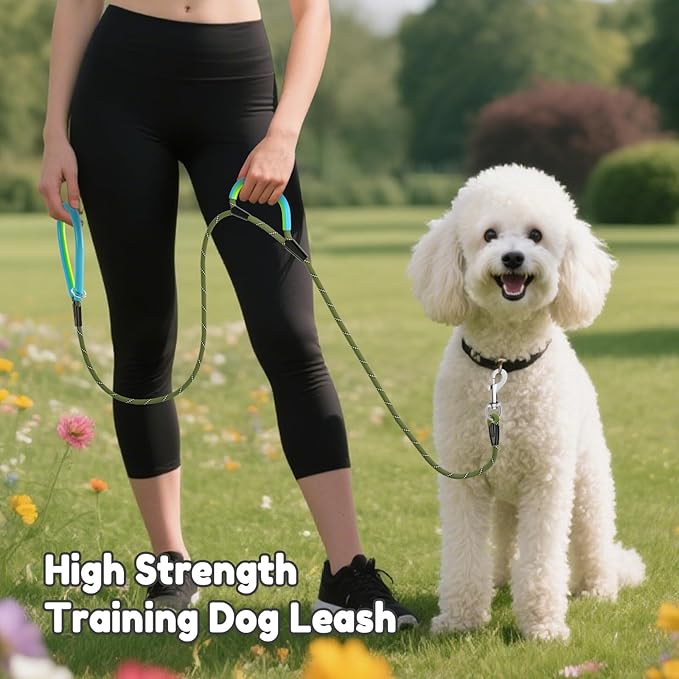 Dog Leashes for Large Dogs Heavy Duty 4/5/6ft-Green XiaZ 2 Handles Dog Leash 1000lb Strength Reflective PVC Waterproof-Handles Metal Hook Dual-Handle for Medium Large Sized Training Nighttime Safety