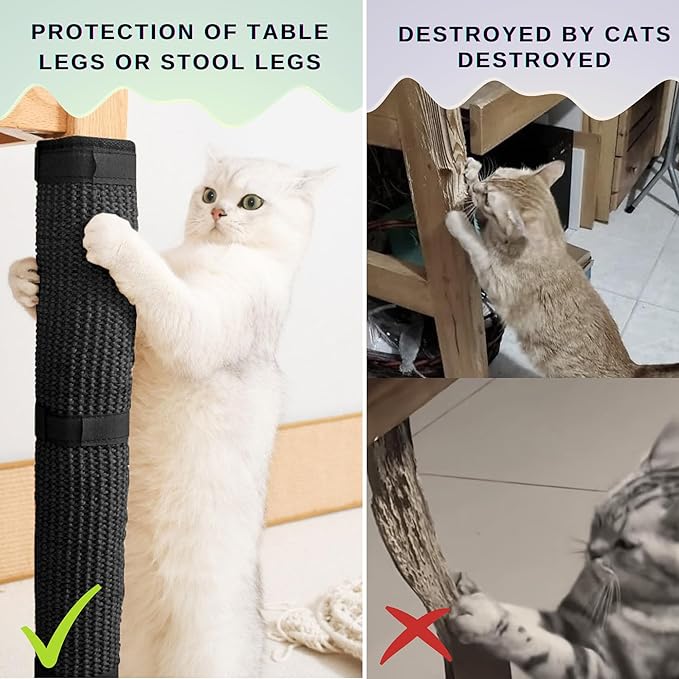 JanYoo 2 Pieces Cat Scratcher Mat for Table Leg Sisal Cat Scratching Pad Scratch Mat for Cat Scratch Pad Rug 19.69 × 9.84 in(Black)