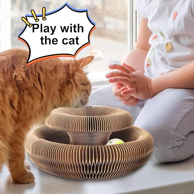 1PC Kitty Curls Cat Scratcher,Magic Organ Cat Toy,Cat Scratcher for Grinding Claw Cardboard Cat Toys,Interactive Scratch Pad with Toy Ball