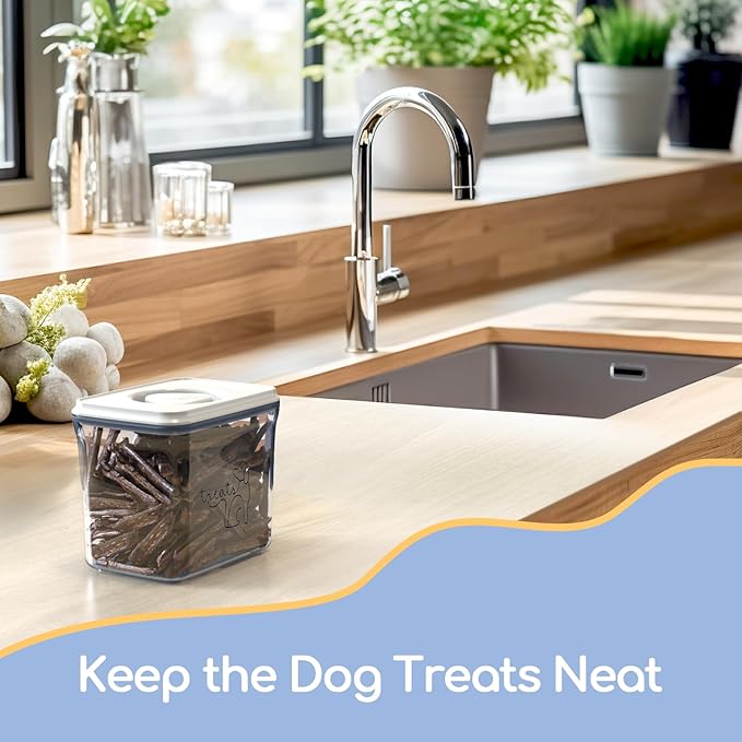 2 Pack Dog Treat Container Set (25oz/0.75L & 48oz/1.4L) - Airtight & BPA-Free | Clear Pet Food Storage Jars for Dog & Cat Treats | Includes Labels, Alphabet Stickers & Pen for Personalization