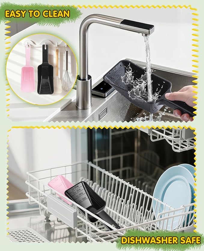 2 Pack Dog Food Scoop with 1 Cup and 2 Cup Capacity, Plastic Pet Food Measuring Scoops with Clear Measurement Lines for Dogs, Cats & More,Dishwasher safe (Pink and Black)