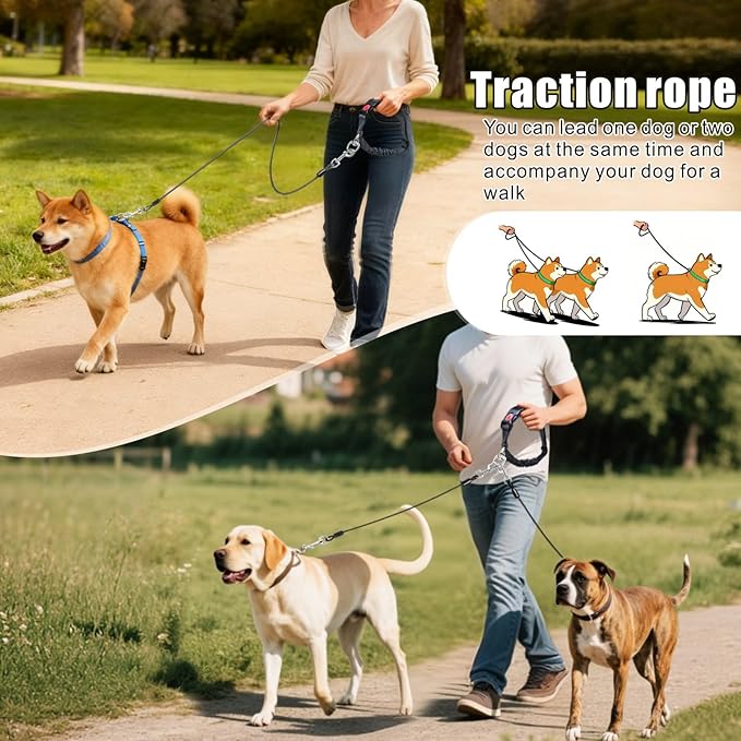 Idepet Dog Seat Belt for Car, 2 Pcs Stainless Steel Chew Proof Dog Seatbelt 3 in 1 Harness for Safety Heavy Duty Pet Seat Belt for Medium & Large Dogs (Black+Black)