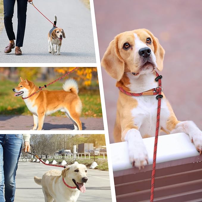 lynxking Slip Lead Dog Leash Reflective, Heavy Duty Comfortable Strong Rope for Large Medium Small Dogs No Pull Pet Training (Red, 2PCS Large 1/2in x 6ft)