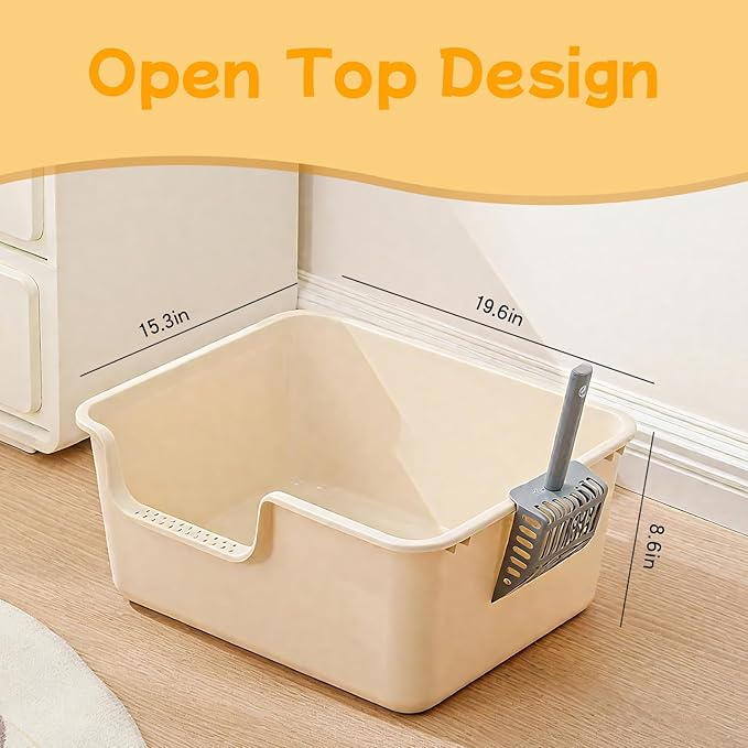 Large Cat Litter Box with High Sides,Cat Litter Pan with Low Entry,Cat Box for Indoor Kittens & Senior Cats,Anti-Splashing,Waterproof,Easy to Clean,Durable (Grey)