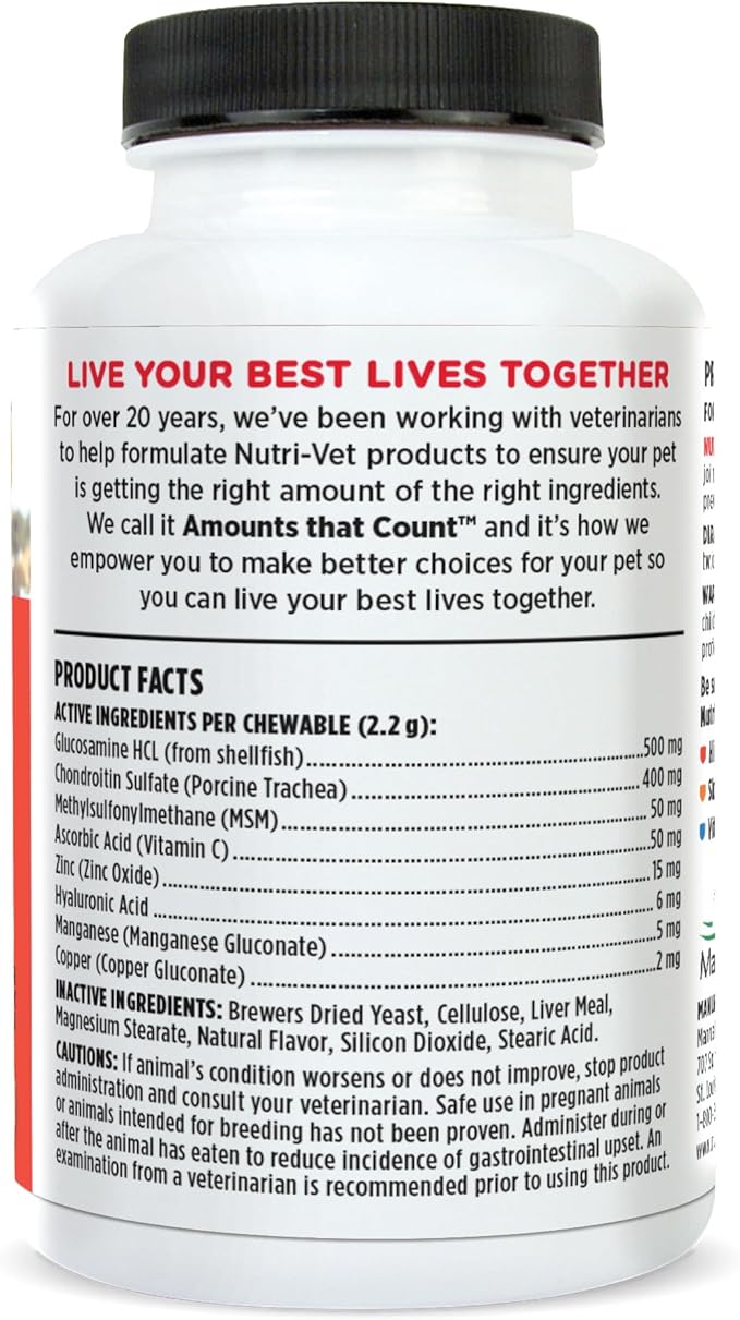 Nutri-Vet Hip & Joint Chewable Dog Supplements - Formulated with Glucosamine & Chondroitin for Dogs - 90 Count