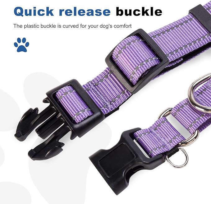 Reflective Martingale Dog Collars. Dog Collar with Quick Release Buckle. Adjustable Soft Padded Breathable Nylon Pet Collar Suitable for Puppies for Small Medium Large Dogs.