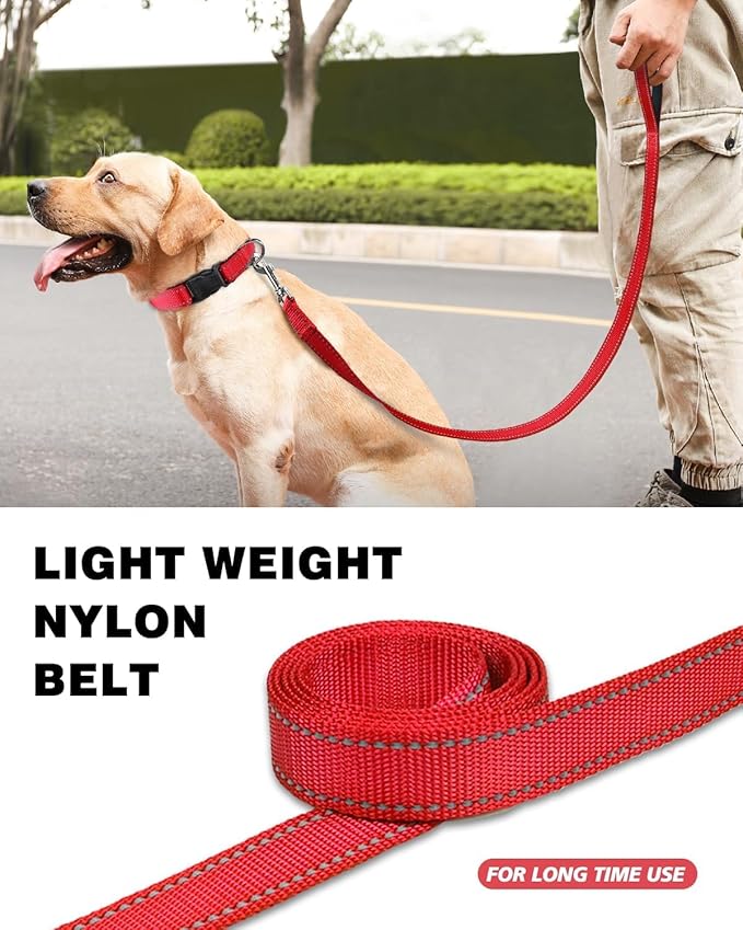 4FT Reflective Nylon Dog Leash with Soft Padded Handle for Walking, Running and Training, Supports Small Medium and Large Dogs (Red, 1 Inch Wide)