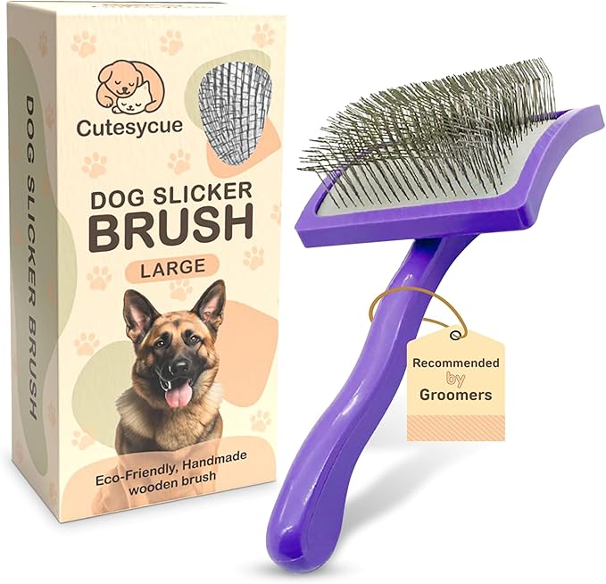 Dog Slicker Brush for Large Dogs – Gentle Long Bent Pins for Goldendoodles, Labradoodles & Poodles – Removes Tangles, Knots & Mats – Eco-Friendly Handmade Wood Brush, Groomer-Recommended Comfort Grip