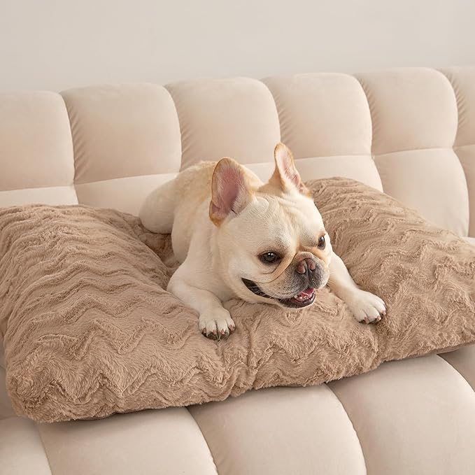 EHEYCIGA Reversible Dog Crate Bed Washable, Comfort Fluffy Plush Dog Kennel Pad Medium Size Dogs and Cats, Deluxe Machine Washable Pet Sleeping Mats, 29" x 21"x 3", Camel