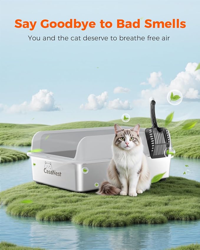 XXXL Stainless Steel Cat Litter Box with Lid 28.1''×20.5'' × 10.1” Extra Large Metal Cat Litter Box for Big, Multi Cats, Anti-Leakage & Non-Stick Metal Pan, Easy to Clean, Durable (Light Grey