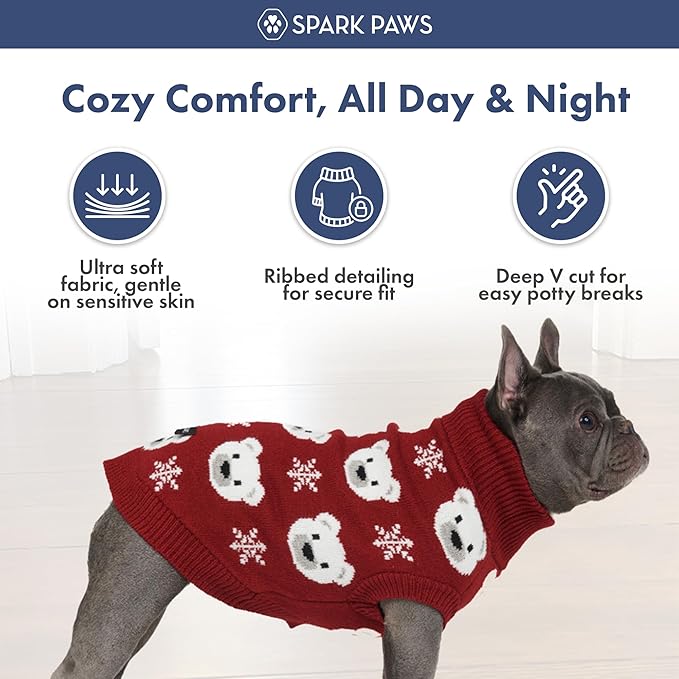 Spark Paws Christmas Dog Sweater – Ultra Soft Holiday Knit Sweater for Small, Medium & Large Dogs, Cute Pet Sweater for French Bulldogs & Big Dogs, Easy Potty V Cut Design Jacket - (Polar Bear, 2XL)