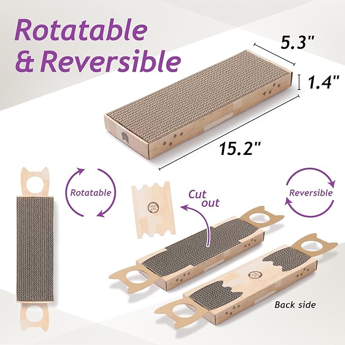 Necoichi Cardboard Hang & Scratch Doorknob Cat Scratcherfor Indoor Cats - Cat Scratching Board, Cat Scratch Pad Lounger with Reversible Usability and Extra Comfort for Wall (Dark Cherry)