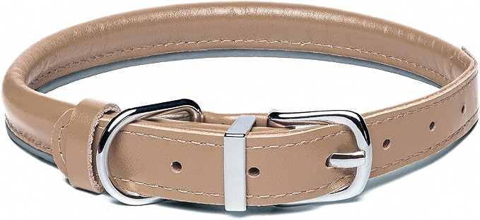 OOPSDOGGY Rolled Leather Dog Collar Reflective Roll Collars for Small Medium Large Dogs Puppy (Beige, XXL, 20'' - 24'')
