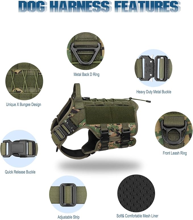 PETNANNY Tactical Service Dog Vest - No-Pull Emotional Support Harness with Hook & Loop Patches & Molle System for Training & Hunting (Woodland Camo, X-Large)