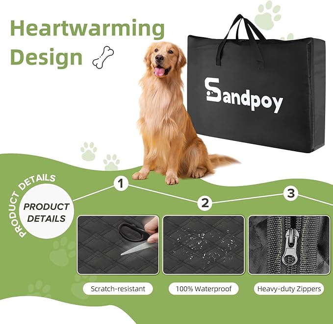 Back Seat Extender for Dogs - Extra 40% Space, Dog Car Seat Cover Hard Bottom Holds 400lbs, Waterproof Dog Hammock & Car Seat Cover with Mesh Window, Perfect Travel Bed for Cars, SUVs