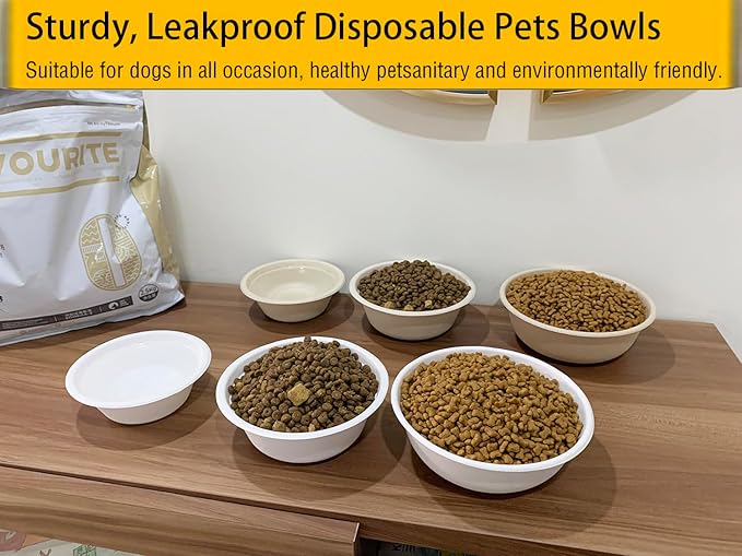 JETKONG 28 oz/3.5 Cup Disposable Dog Bowls 100pk, 100% Compostable Pets Feeding Bowls Paper Dog Travel Bowls Great for Dry and Wet Dog Food or Water (Natural, Pack of 100)