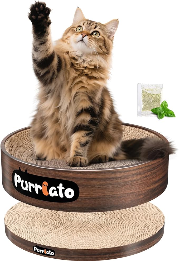 Cat Scratcher, Cardboard Cat Scratchers for Indoor Cats, Large Cat Scratching Board, Round Bowl Cat Scratch Pad Bed (Walnut)