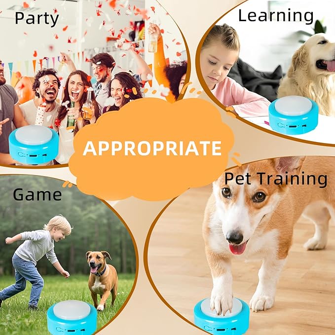 Dog Buttons for Communication – 6 Pack Rechargeable Dog Talking Buttons Starter Kit with Non-Slip Mat, High-Sensitivity & 24s Voice Recording 49 Stickers Pet Training Buttons for Dogs & Cats