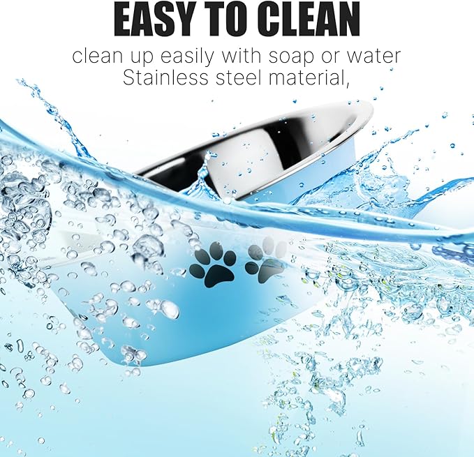 Stainless Steel Dog Bowls, Nonslip Rubber Bottom No Spill Proof Skid Metal Insulated Dog Bowls for Large Medium Small Breed Dogs (Blue, 8.5 Cups/71 OZ)