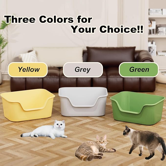 Large Litter Box with High Sides 21.5 * 16.1 * 10.4 inches Big Litter Boxes for Large Cats Easy Clean Open Cat Litter Box, Anti-Splashing&Leak-Proof, Green