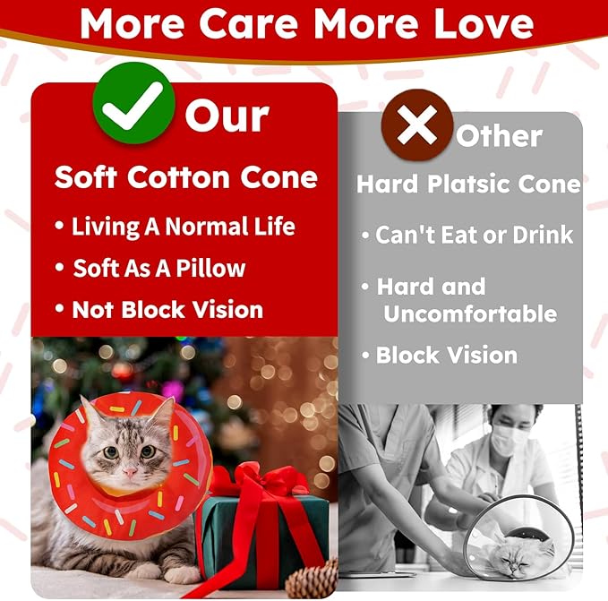Cat Cone Collar Soft, Cat Recovery Collar for Wound Healing Cute Kitten Donut Adjustable Pet Cones to Stop Licking Comfortable Lightweight Neck Elizabethan Collars for Kittens After Surgery