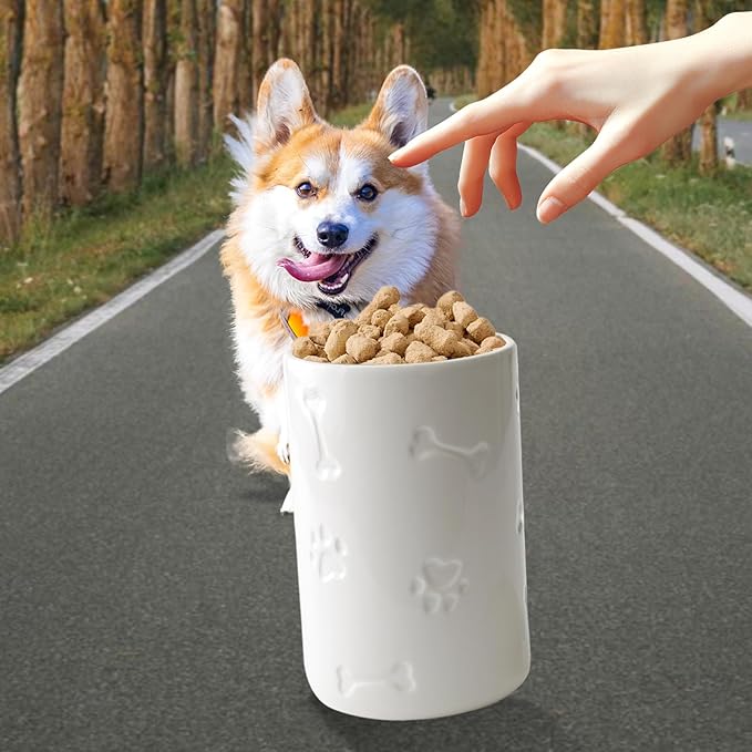 Dog Treat Container Airtight - 9"x5" Large Ceramic Dog Treat Jar for Kitchen Counter, White Dog Cookie Jar with Lid - Farmhouse Style Dog Food Storage Container for Dogs, Cats, Pets