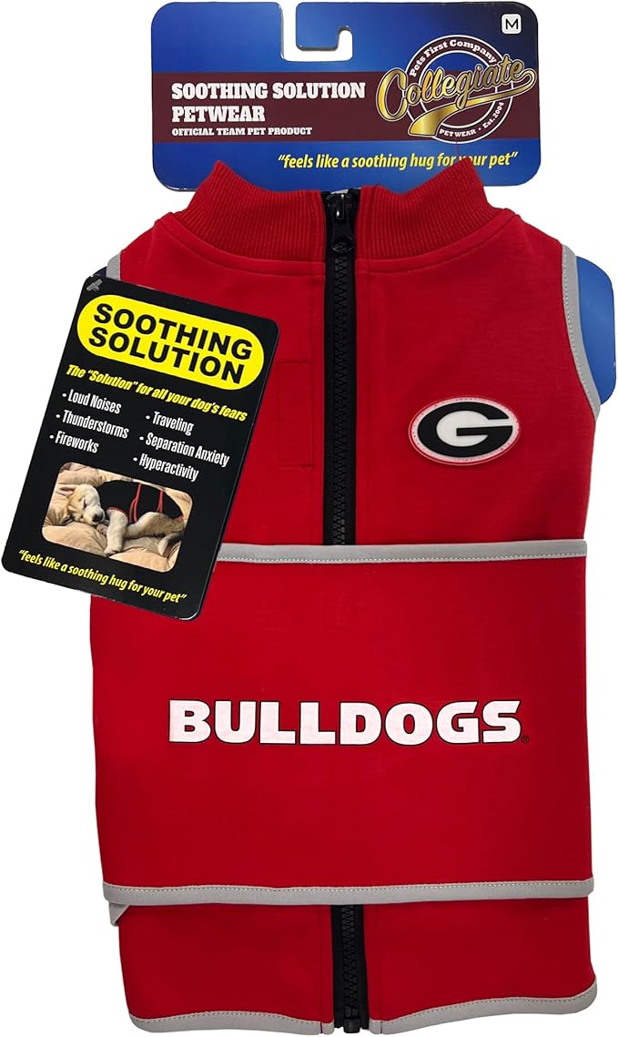 NCAA Georgia Bulldogs Dog Anxiety Calming Shirt Soothing Vest, for Dogs/Cats with Anxiety, Fears, Fireworks, Loud Noises, Dark, Lonely Keeps Dogs Calm & Feeling Safe, Relaxing Jacket, Small